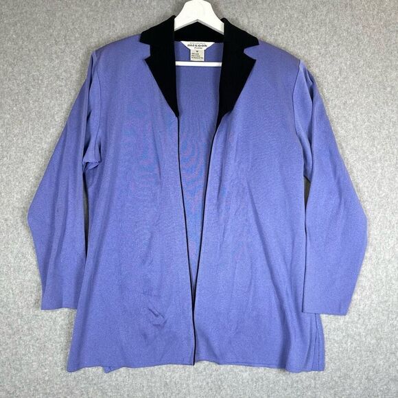 Exclusively Misook open front cardigan petite M purple black business office - Picture 1 of 8